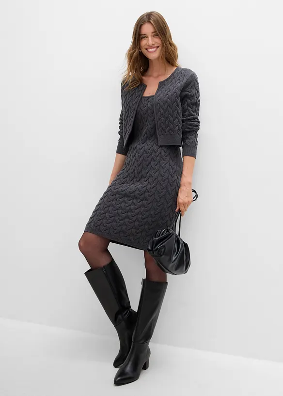 Abito in maglia con bolero applicato, effetto 2 in 1, bonprix