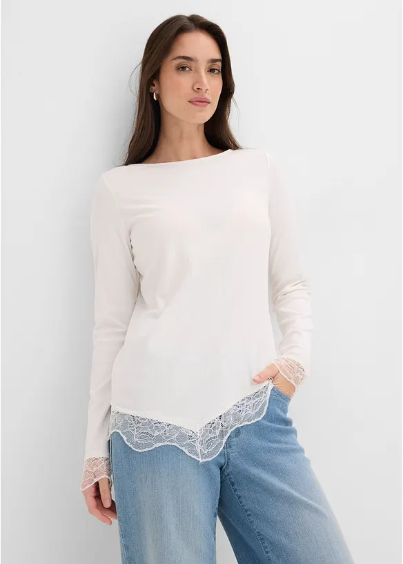Maglia a maniche lunghe con finiture in pizzo, bonprix