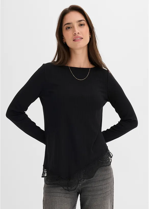 Maglia a maniche lunghe con finiture in pizzo, bonprix
