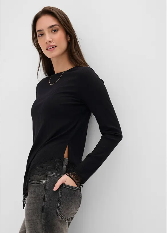 Maglia a maniche lunghe con finiture in pizzo, bonprix