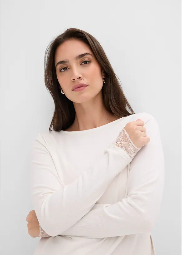 Maglia a maniche lunghe con finiture in pizzo, bonprix