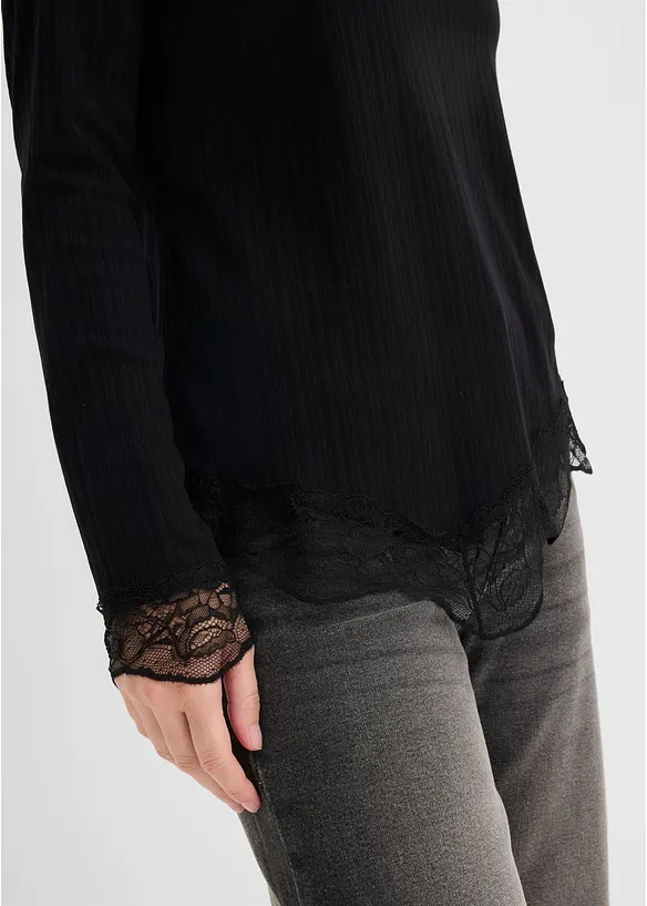 Maglia a maniche lunghe con finiture in pizzo, bonprix