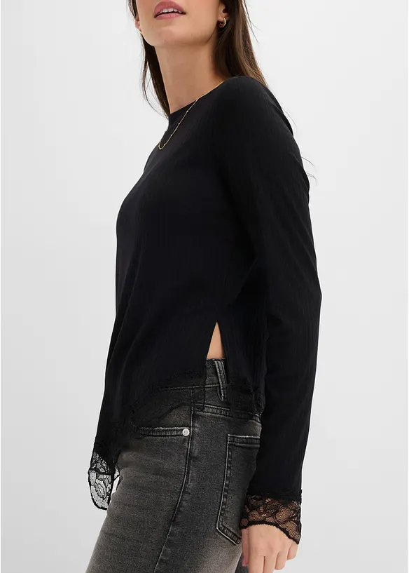 Maglia a maniche lunghe con finiture in pizzo, bonprix