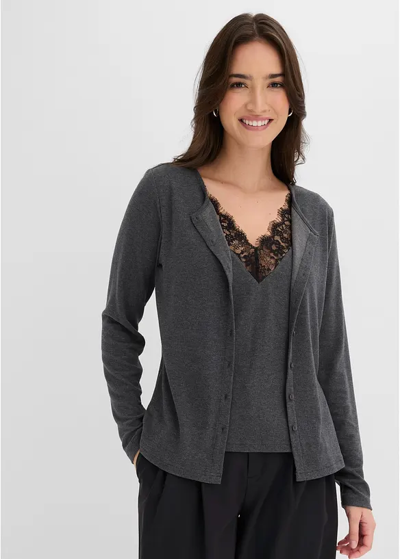 Maglia 2 in 1 con pizzo, bonprix
