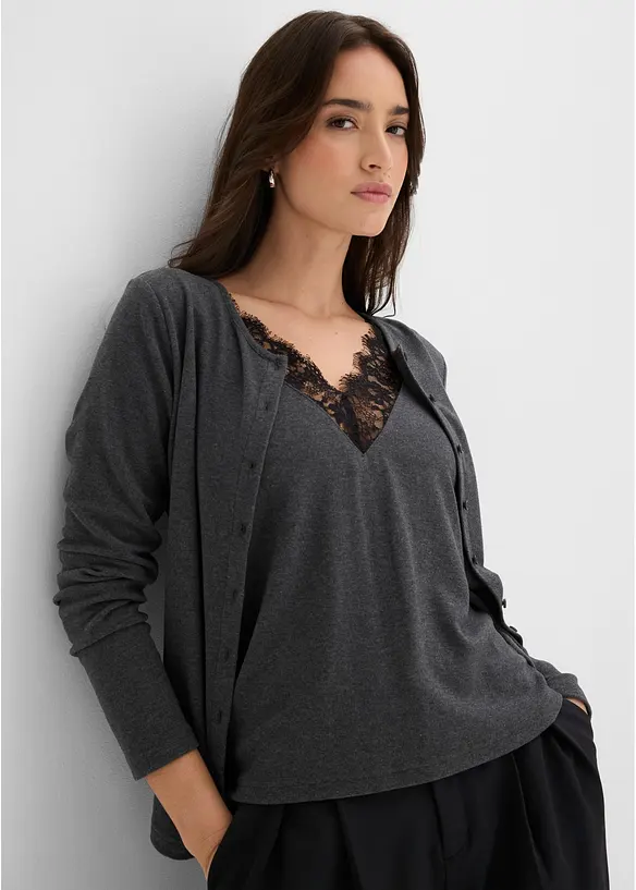 Maglia 2 in 1 con pizzo, bonprix