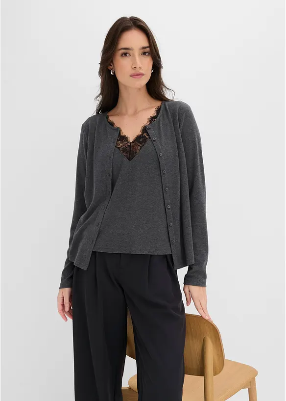 Maglia 2 in 1 con pizzo, bonprix