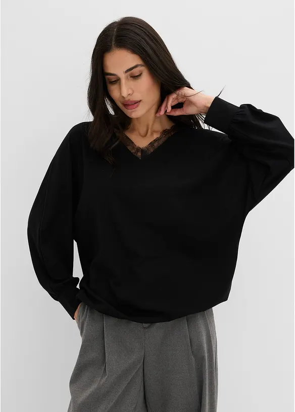 Maglia lunga in viscosa con maniche a pipistrello, bonprix