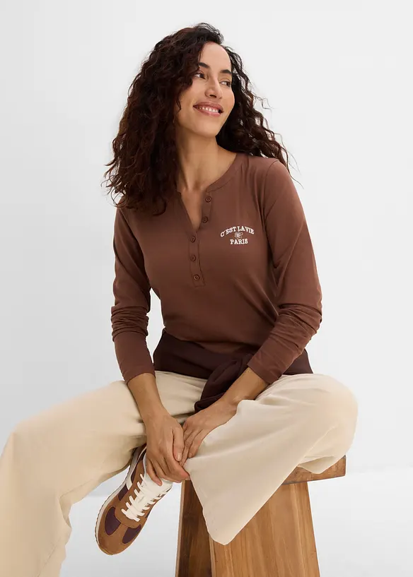 Maglia a maniche lunghe in misto cotone biologico elasticizzato, bonprix
