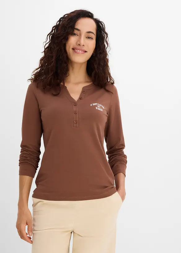 Maglia a maniche lunghe in misto cotone biologico elasticizzato, bonprix