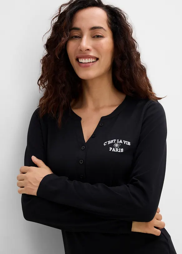 Maglia a maniche lunghe in misto cotone biologico elasticizzato, bonprix