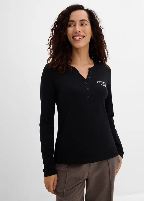 Maglia a maniche lunghe in misto cotone biologico elasticizzato, bonprix