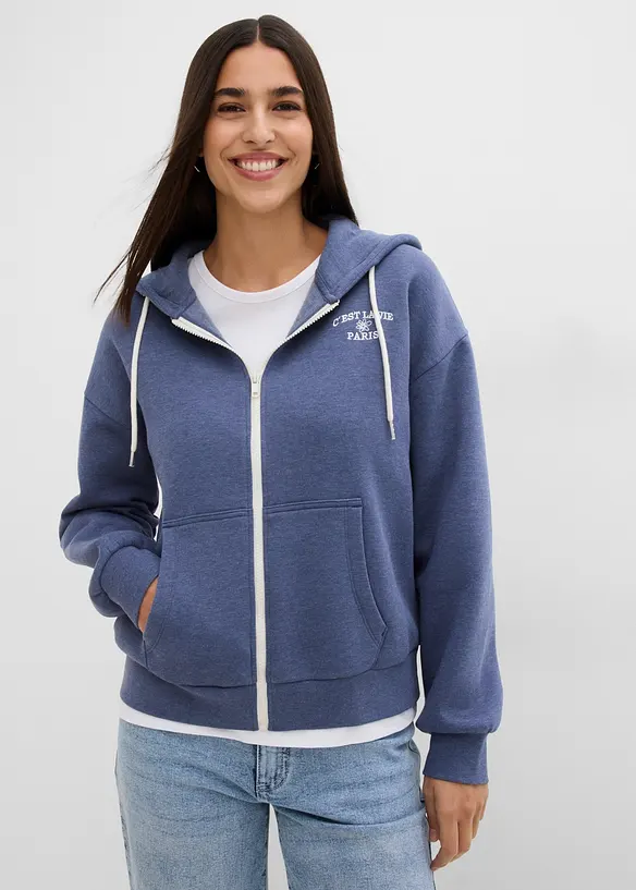 Felpa con zip e cappuccio in misto cotone biologico, bonprix