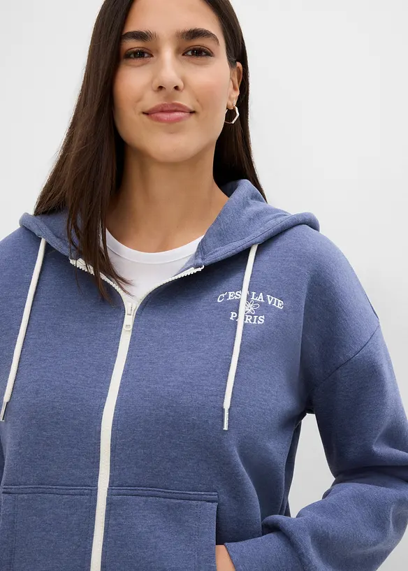 Felpa con zip e cappuccio in misto cotone biologico, bonprix