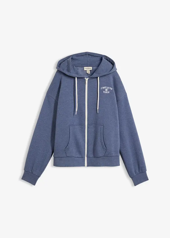 Felpa con zip e cappuccio in misto cotone biologico, bonprix