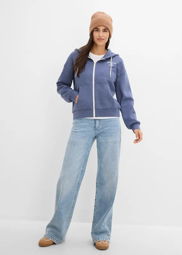 Felpa con zip e cappuccio in misto cotone biologico, bonprix