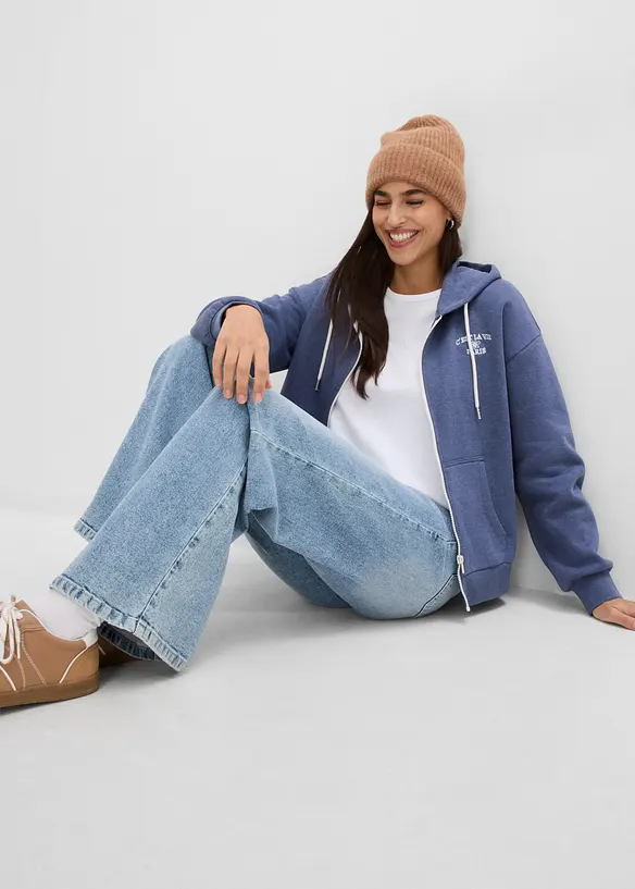 Felpa con zip e cappuccio in misto cotone biologico, bonprix