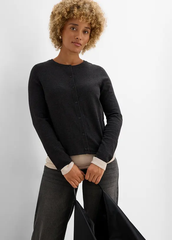 Cardigan in maglia fine 2 in 1 in misto viscosa, bonprix