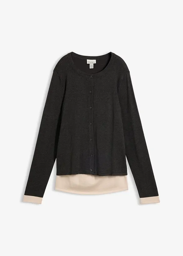 Cardigan in maglia fine 2 in 1 in misto viscosa, bonprix