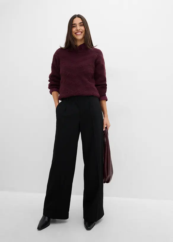 Pantaloni larghi in simil lana misto viscosa, bonprix