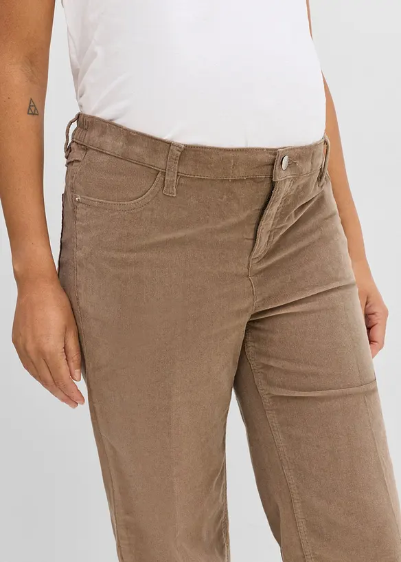Pantaloni pr&eacute;maman a vita bassa in velluto elasticizzato a coste, wide leg, bonprix