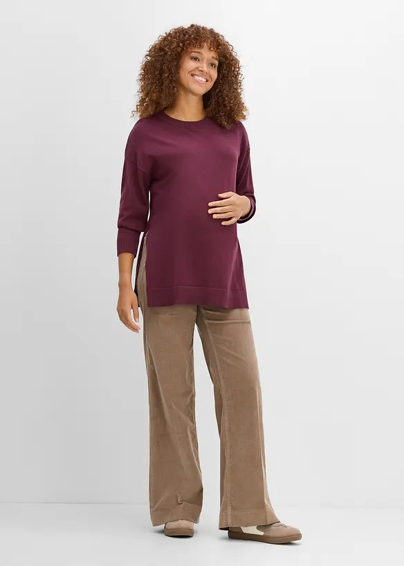 Pantaloni pr&eacute;maman a vita bassa in velluto elasticizzato a coste, wide leg, bonprix