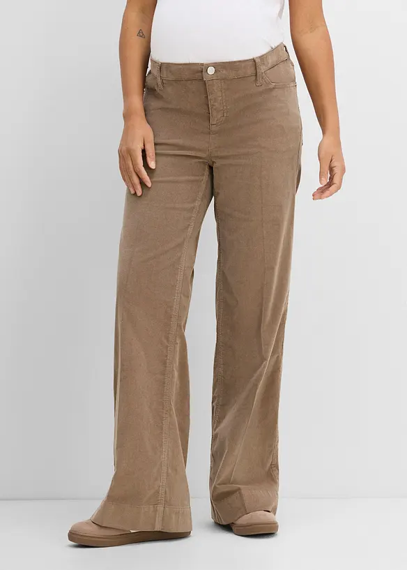 Pantaloni pr&eacute;maman a vita bassa in velluto elasticizzato a coste, wide leg, bonprix