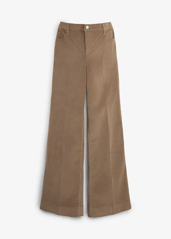 Pantaloni pr&eacute;maman a vita bassa in velluto elasticizzato a coste, wide leg, bonprix