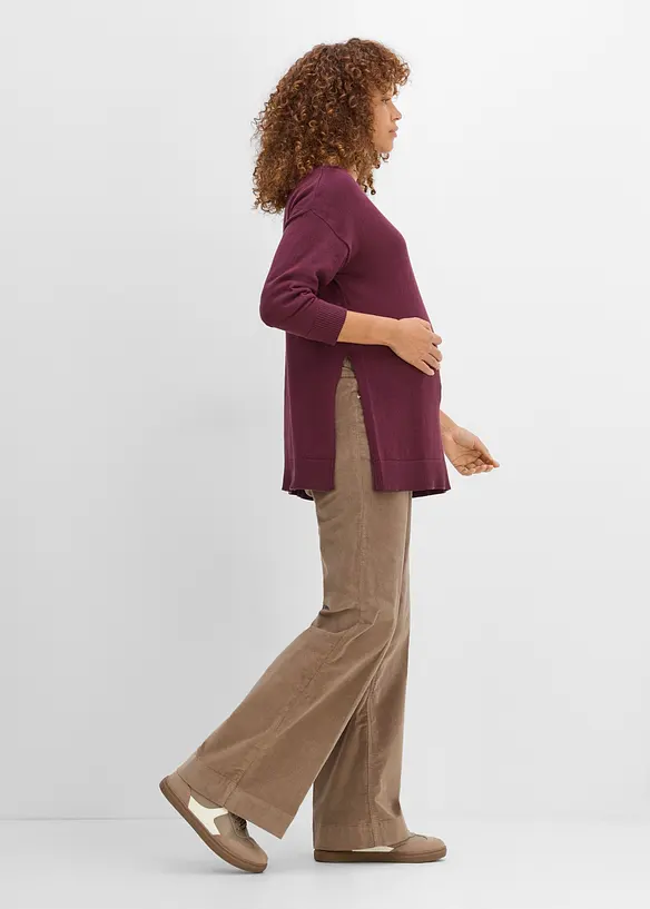 Pantaloni pr&eacute;maman a vita bassa in velluto elasticizzato a coste, wide leg, bonprix