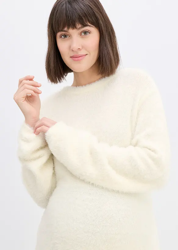 Maglione pr&eacute;maman 2 in 1 effetto peluche con spacchi laterali, bonprix