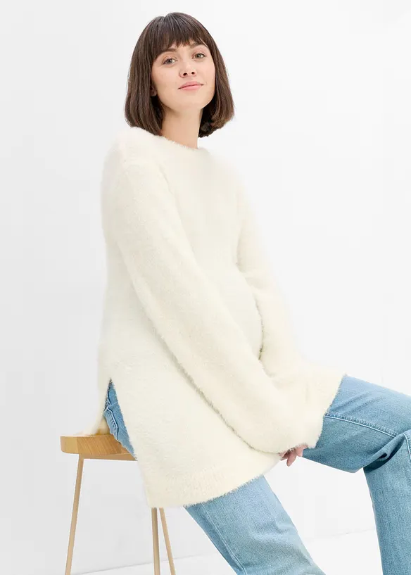 Maglione pr&eacute;maman 2 in 1 effetto peluche con spacchi laterali, bonprix