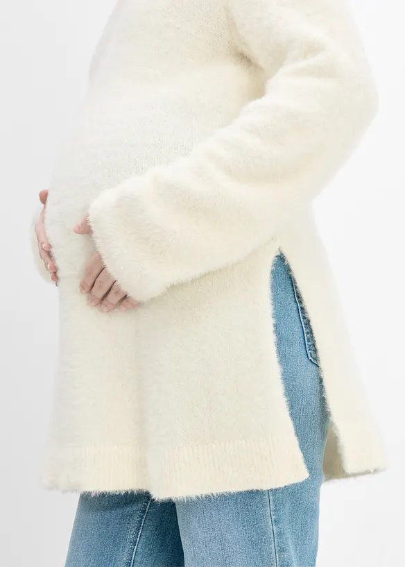 Maglione pr&eacute;maman 2 in 1 effetto peluche con spacchi laterali, bonprix