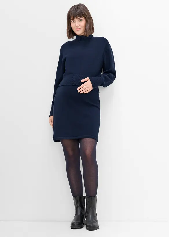 Completo pr&eacute;maman con maglione e gonna in maglia di puro cotone biologico, bonprix
