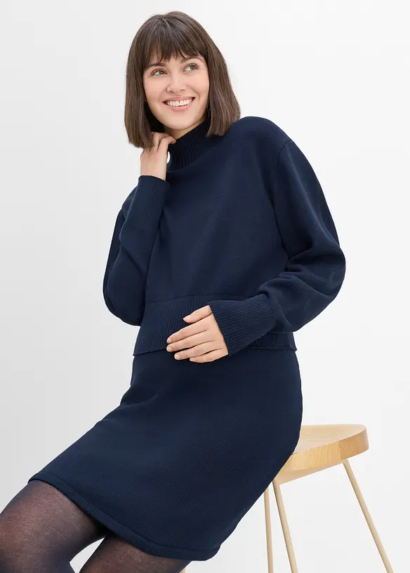 Completo pr&eacute;maman con maglione e gonna in maglia di puro cotone biologico, bonprix
