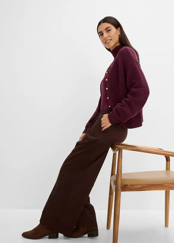 Pantaloni in similpelle scamosciata con vita comoda, bonprix