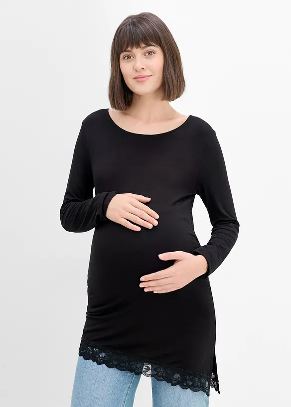 Maglia pr&eacute;maman elegante con pizzo al fondo, bonprix