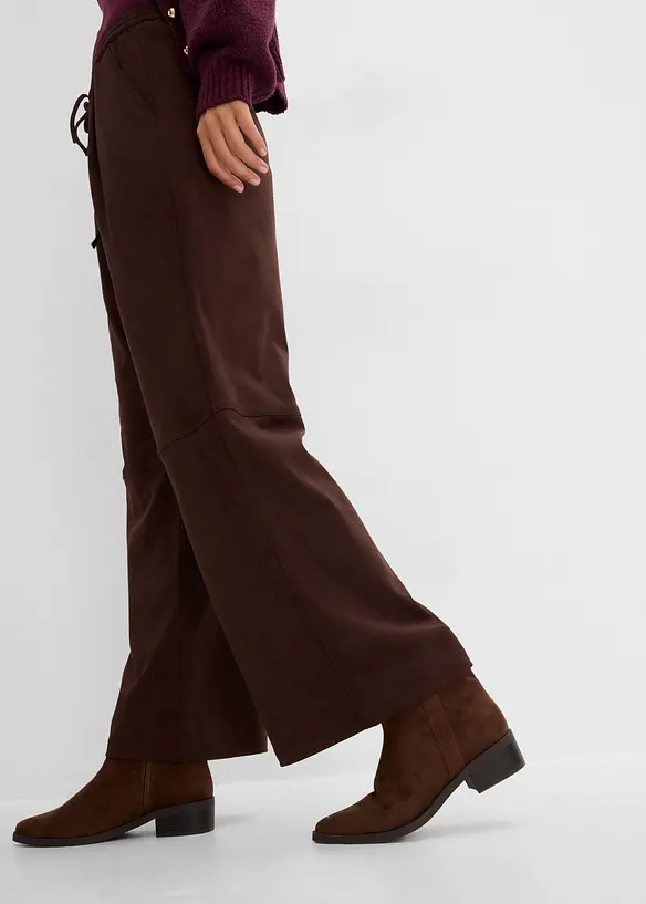 Pantaloni in similpelle scamosciata con vita comoda, bonprix