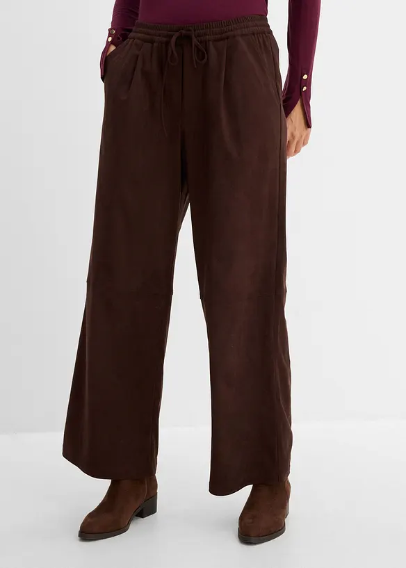 Pantaloni in similpelle scamosciata con vita comoda, bonprix