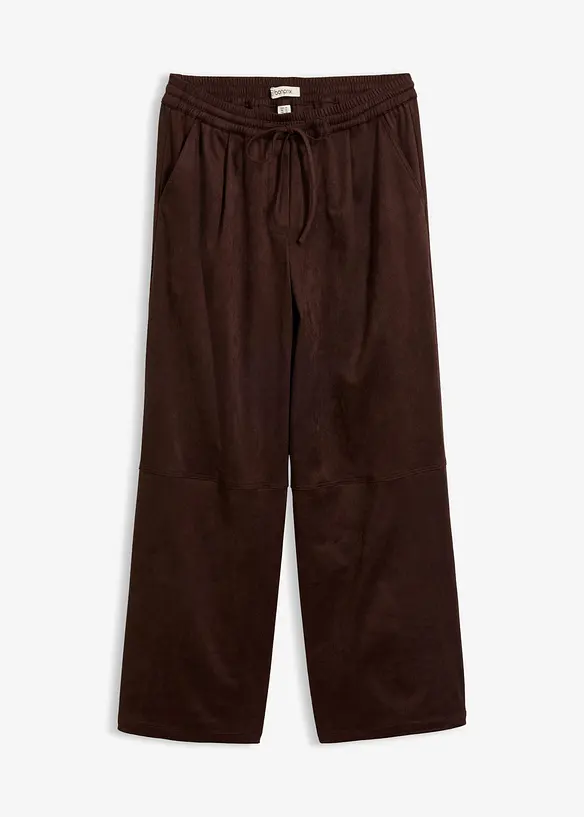 Pantaloni in similpelle scamosciata con vita comoda, bonprix