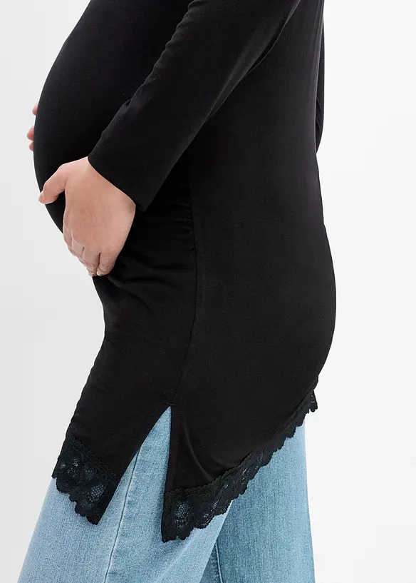Maglia pr&eacute;maman elegante con pizzo al fondo, bonprix