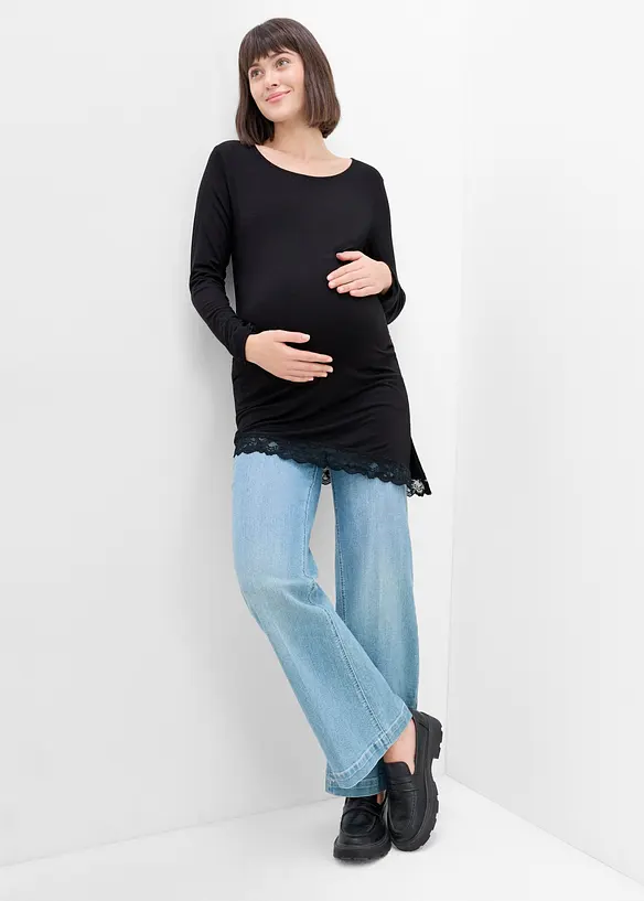 Maglia pr&eacute;maman elegante con pizzo al fondo, bonprix