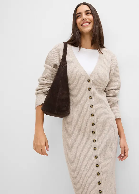 Abito midi in maglia con bottoni, bonprix