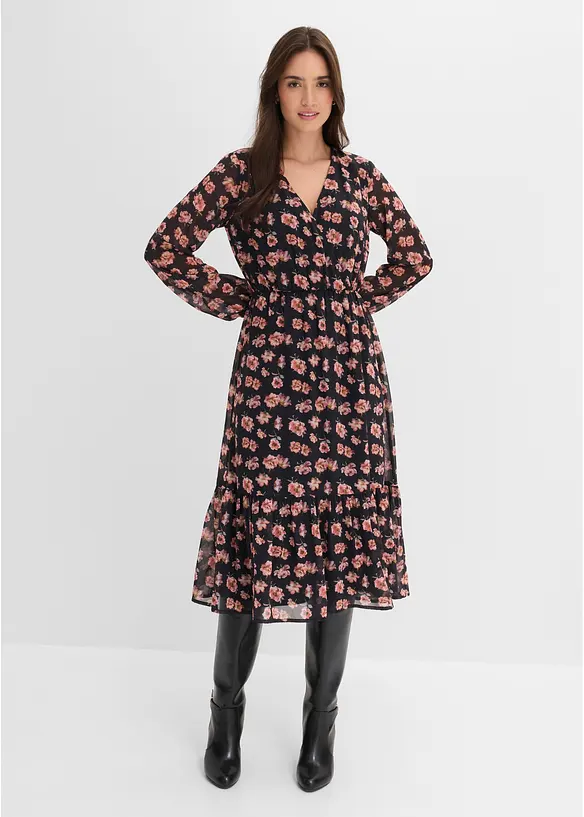 Abito midi in chiffon stampato, bonprix
