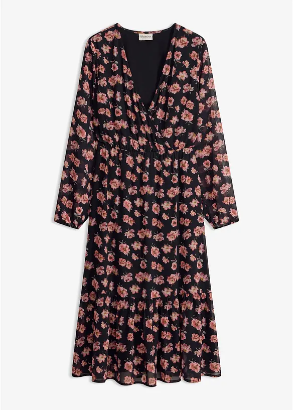Abito midi in chiffon stampato, bonprix