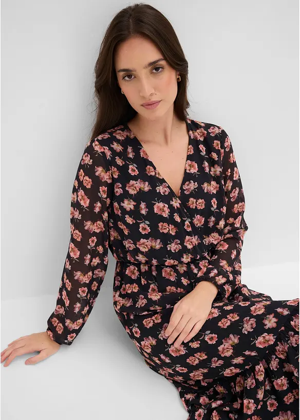 Abito midi in chiffon stampato, bonprix