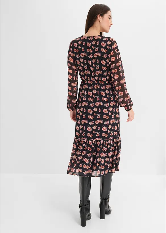 Abito midi in chiffon stampato, bonprix