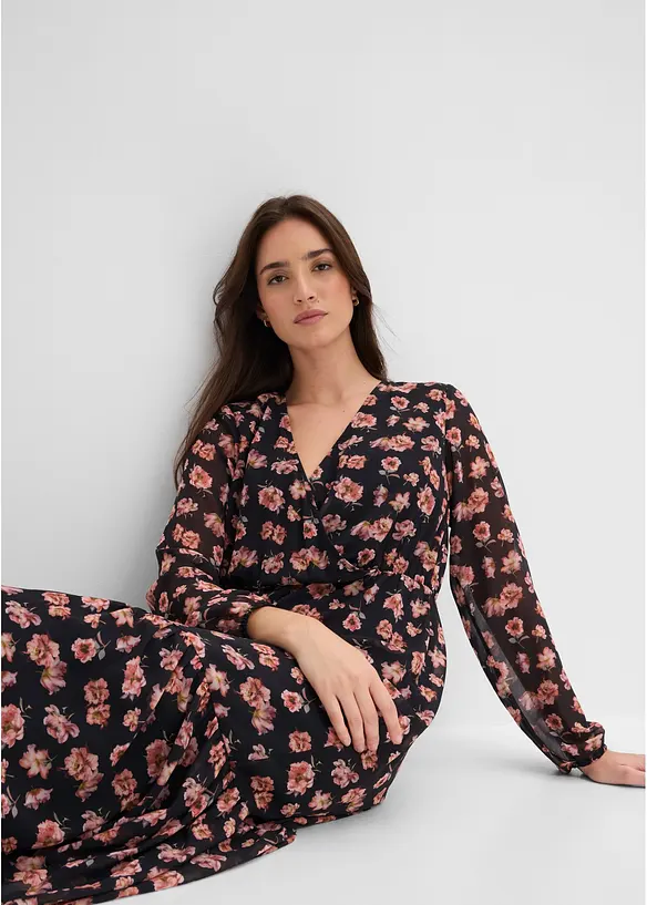Abito midi in chiffon stampato, bonprix