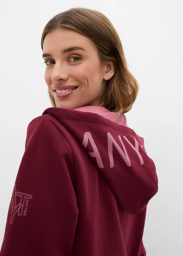 Felpa lunga morbida con zip in misto cotone pesante, bonprix
