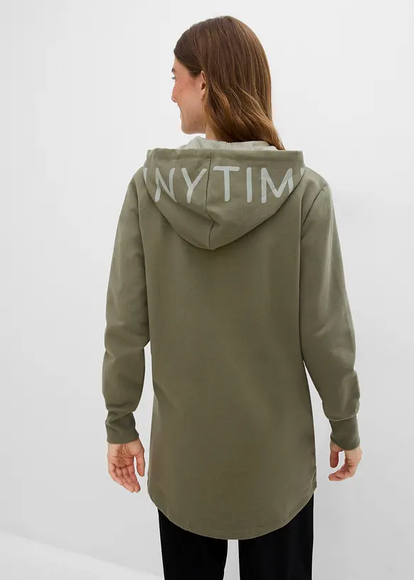 Felpa lunga morbida con zip in misto cotone pesante, bonprix