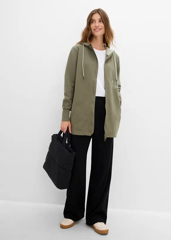 Felpa lunga morbida con zip in misto cotone pesante, bonprix