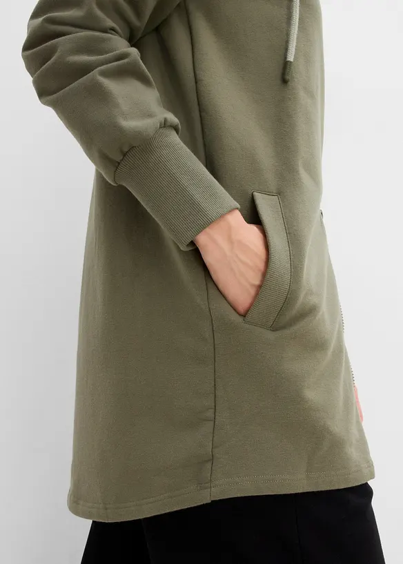 Felpa lunga morbida con zip in misto cotone pesante, bonprix